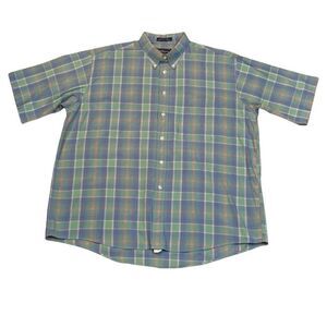 Vintage 1980s Burberrys of London Green Blue Plaid Short Sleeve Shirt Men Sz XL